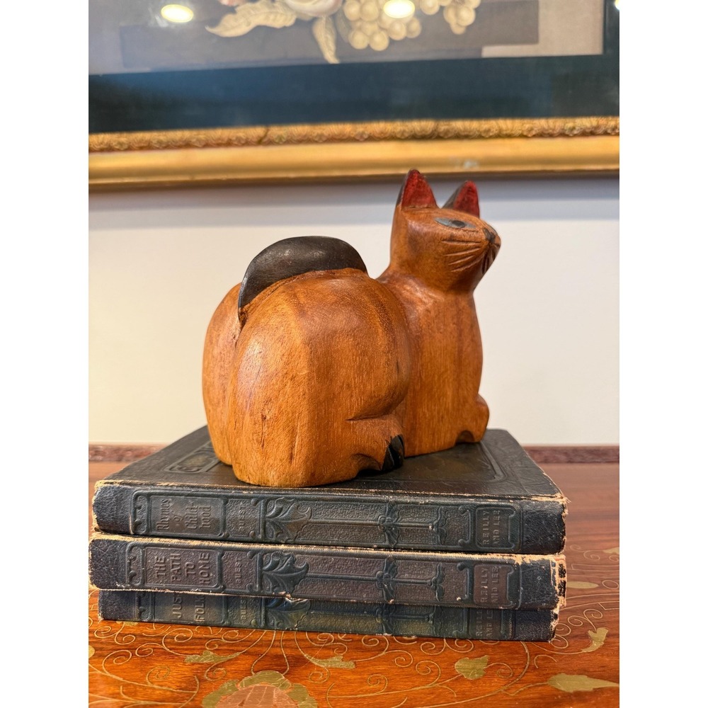 Vintage Hand Carved Wooden Cat Folk Art Sculpture - Picture 5 of 17